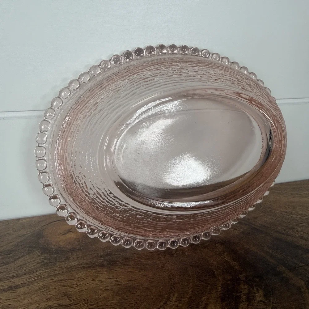 Vintage Indiana Glass Peach/ Pink Hen On A Nest Beaded Edge BOTTOM ONLY 7